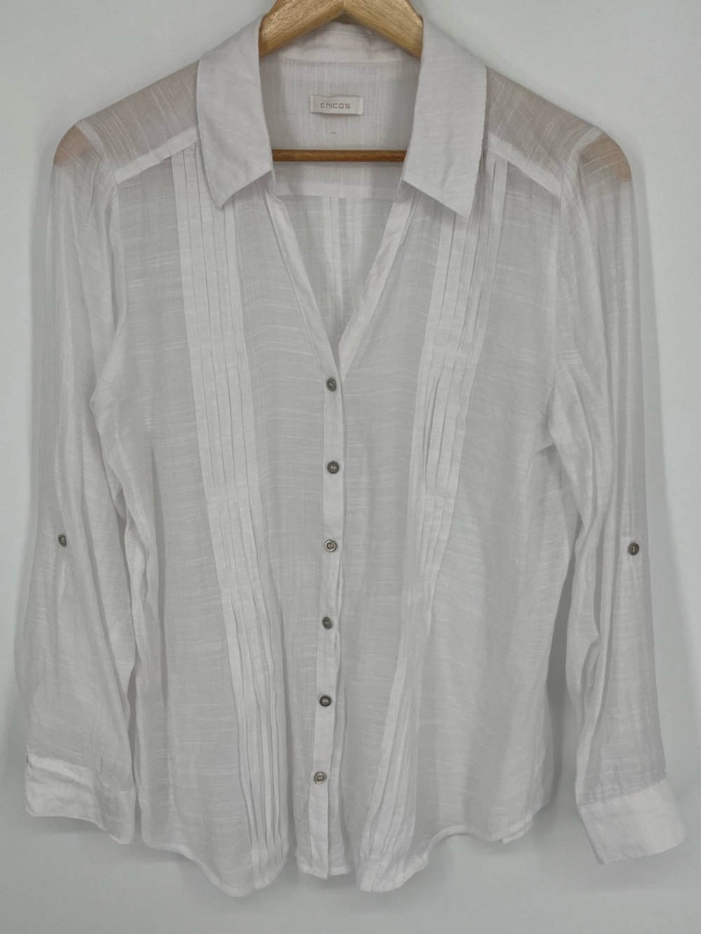 Chicos Alina Semi-Sheer Button Down Shirt Women’s Size Large / 12 in Optic White